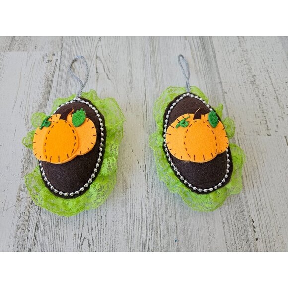 Plush Thanksgiving scarecrow pumpkin ornament lace felt unique set tree Xmas gre - Picture 2 of 6